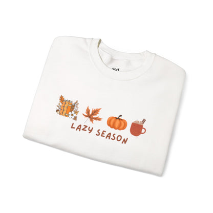 "Lazy Season" - Women's Casual Crewneck Sweatshirt - Cozy Fall Vibes, Pumpkin Sweatshirt, Fall Sweatshirt