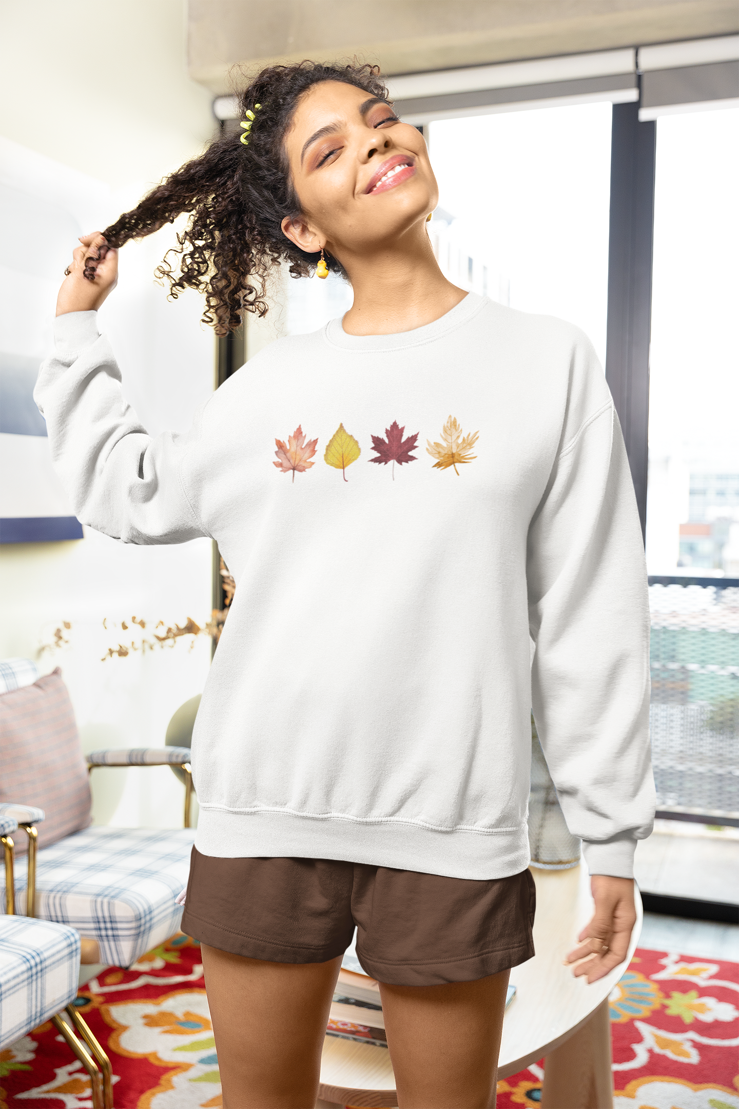 Women’s Fall Autumn Crewneck Sweatshirt – 4 Autumn Leaves