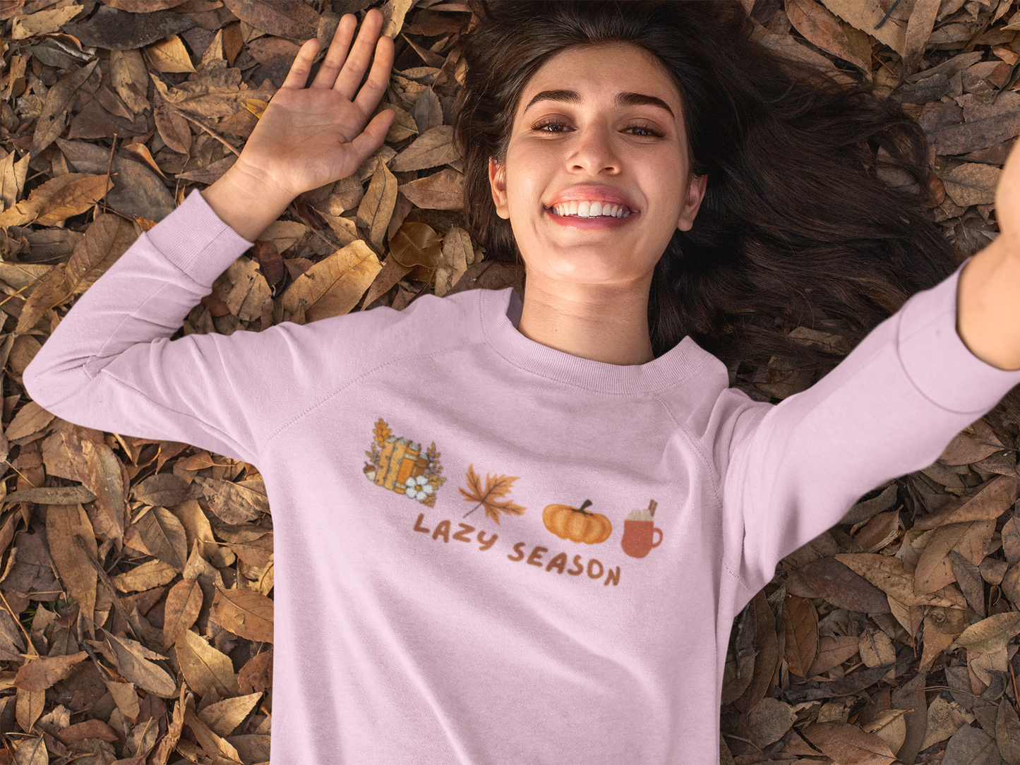 "Lazy Season" - Women's Casual Crewneck Sweatshirt - Cozy Fall Vibes, Pumpkin Sweatshirt, Fall Sweatshirt