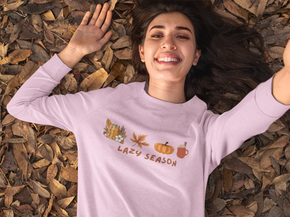 "Lazy Season" - Women's Casual Crewneck Sweatshirt - Cozy Fall Vibes, Pumpkin Sweatshirt, Fall Sweatshirt