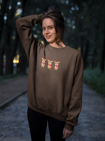 Festive Reindeer Crewneck Sweatshirt - Holiday Sweater, Retro Christmas Hoodie, Reindeer, Christmas Sweatshirt
