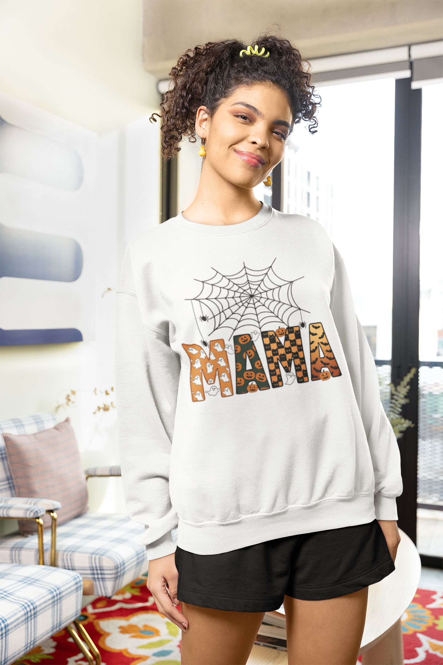 Custom Mama Halloween Crewneck Sweatshirt - Cozy Fall Style for Moms, Spooky Lovers, and Halloween Enthusiasts
