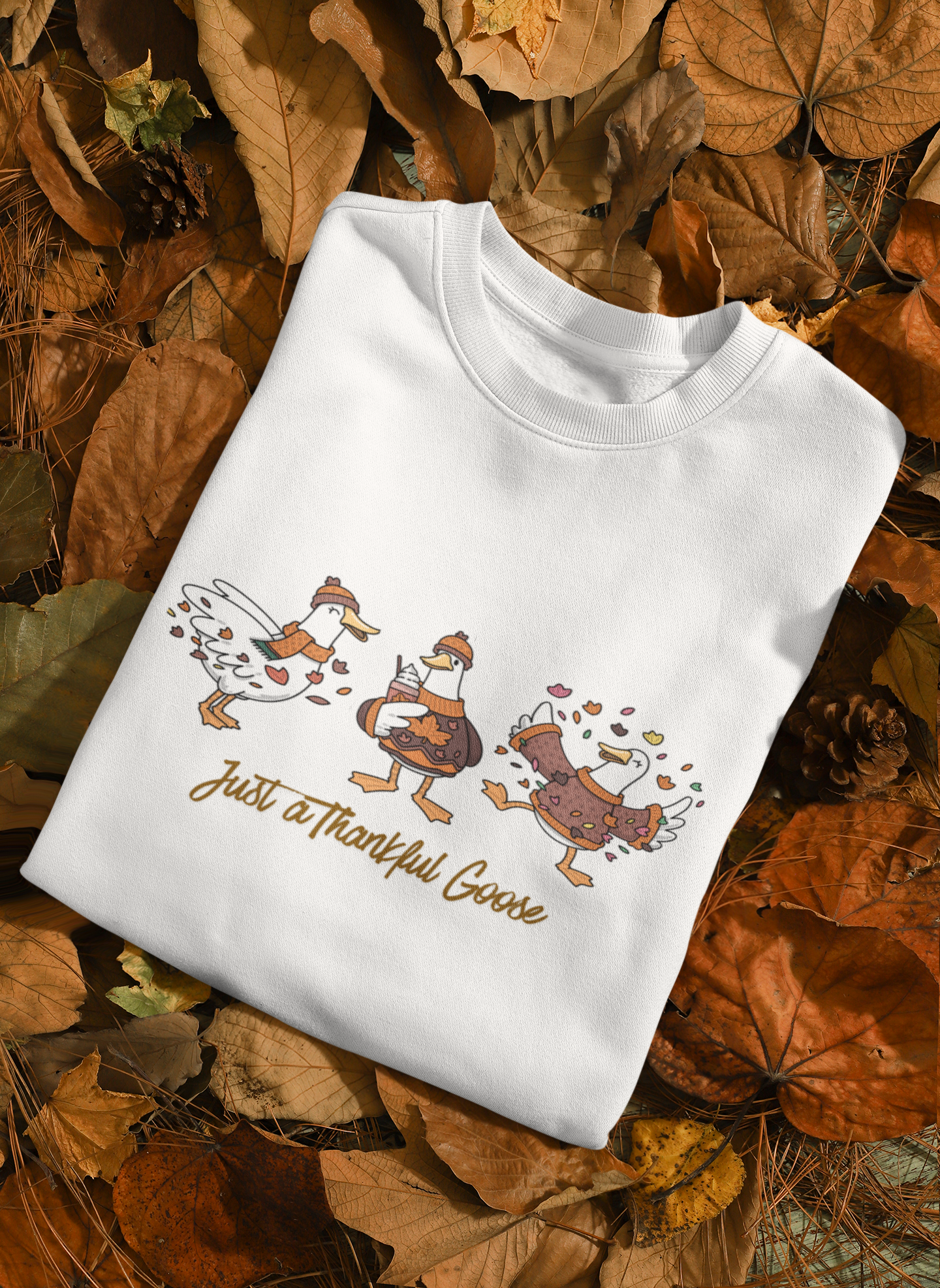 Just a Thankful Goose Crewneck Sweatshirt Cute Fall Geese Design for Autumn Lovers
