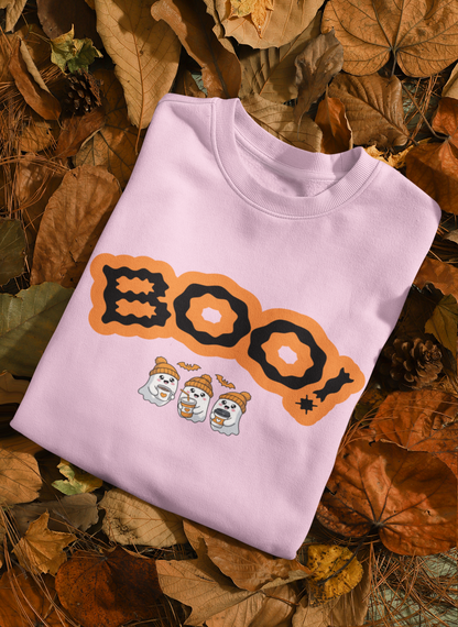 Women “BOO!” Halloween Crewneck Sweatshirt with Ghosts