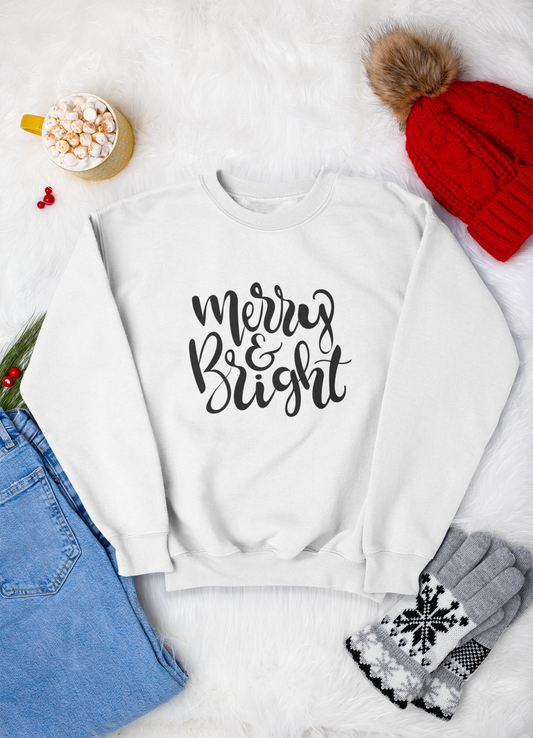 Merry & Bright Crewneck Sweatshirt | Cozy Holiday Top, Gift for Her, Christmas Apparel, Warm Lounge Wear, Winter Fashion