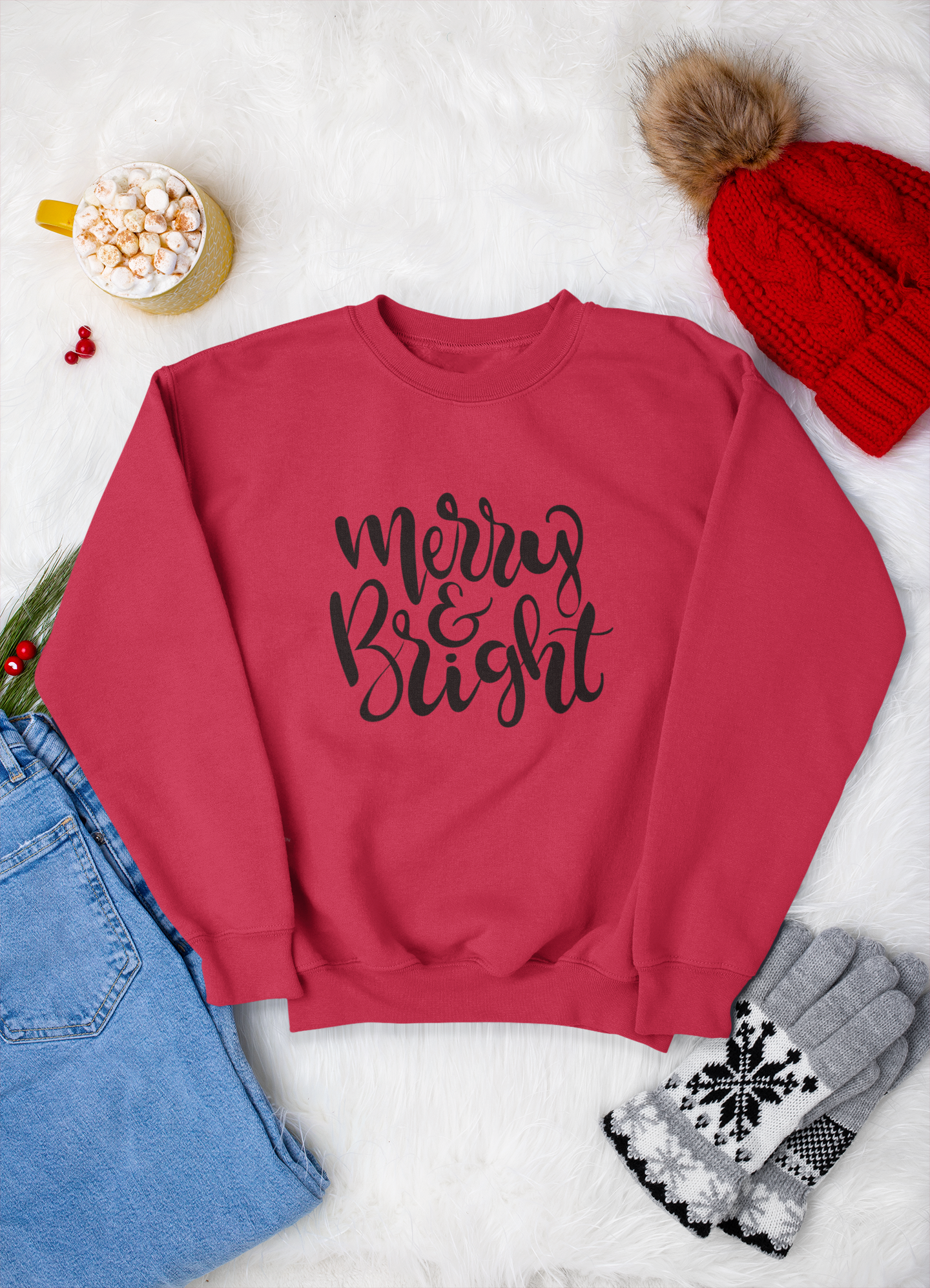 Merry & Bright Crewneck Sweatshirt | Cozy Holiday Top, Gift for Her, Christmas Apparel, Warm Lounge Wear, Winter Fashion