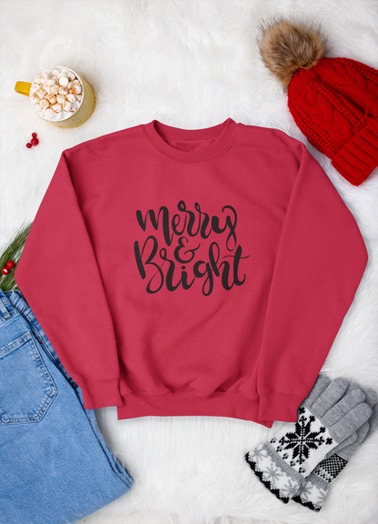 Merry & Bright Crewneck Sweatshirt | Cozy Holiday Top, Gift for Her, Christmas Apparel, Warm Lounge Wear, Winter Fashion