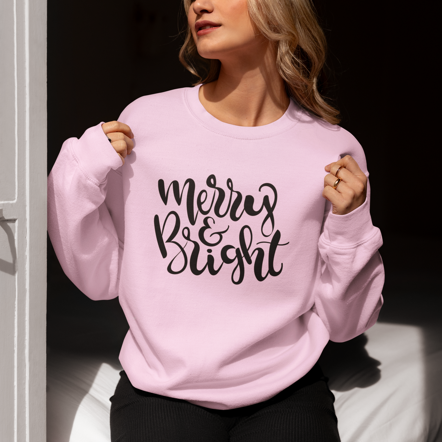 Merry & Bright Crewneck Sweatshirt | Cozy Holiday Top, Gift for Her, Christmas Apparel, Warm Lounge Wear, Winter Fashion