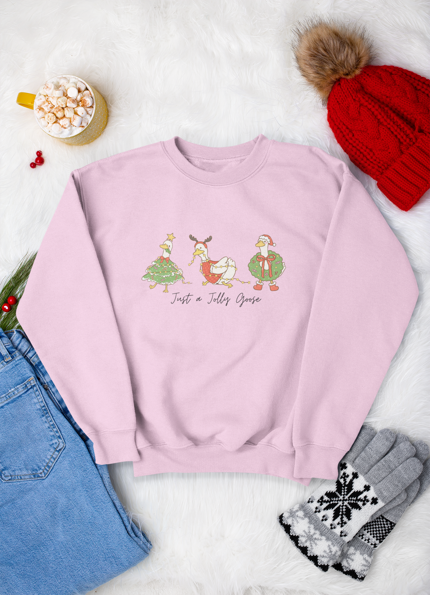 Just a Jolly Goose Crewneck Sweatshirt, Festive Christmas Geese Design, Christmas Gifts for Her, Cozy Apparel for Winter