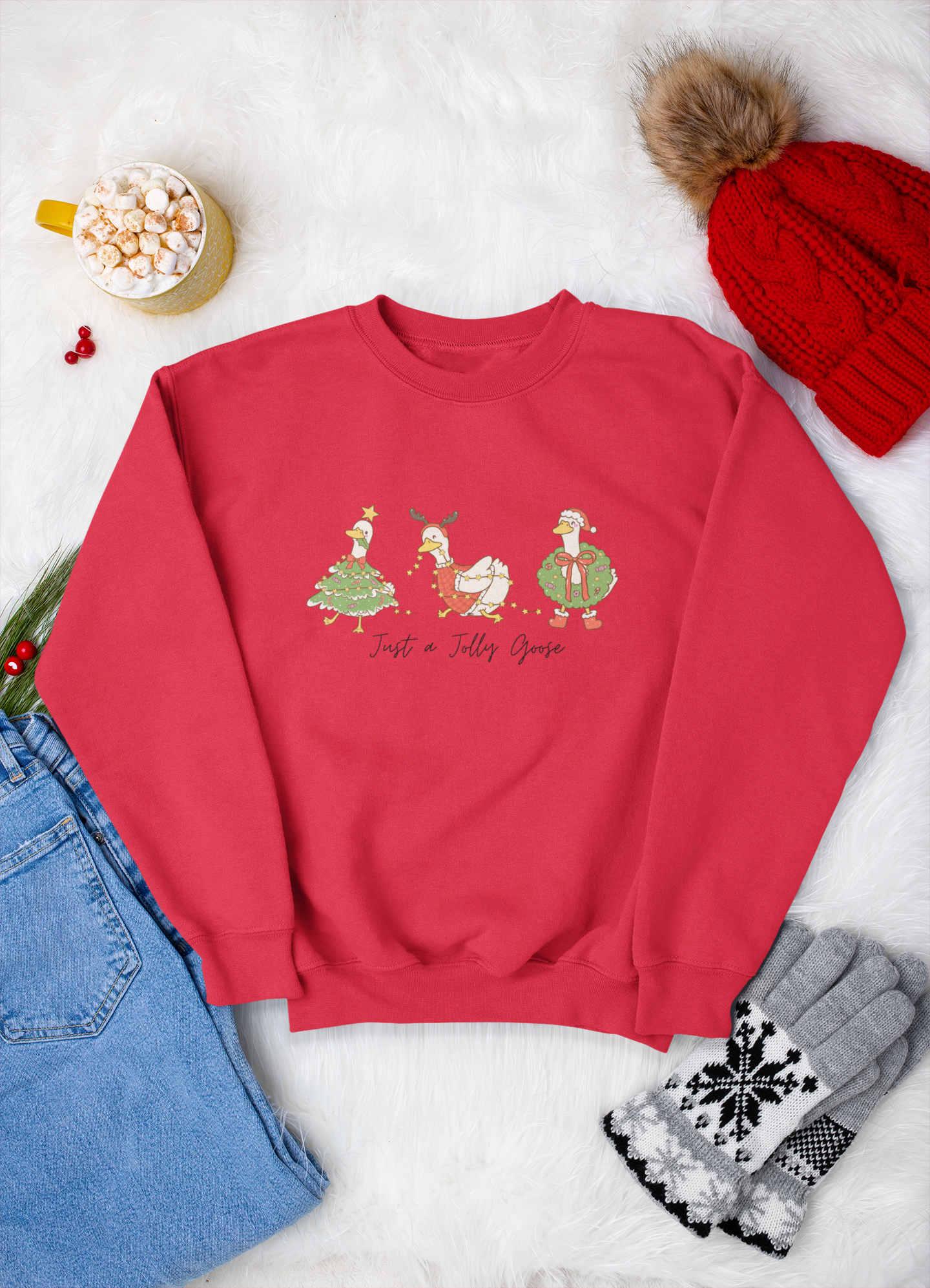 Just a Jolly Goose Crewneck Sweatshirt, Festive Christmas Geese Design, Christmas Gifts for Her, Cozy Apparel for Winter