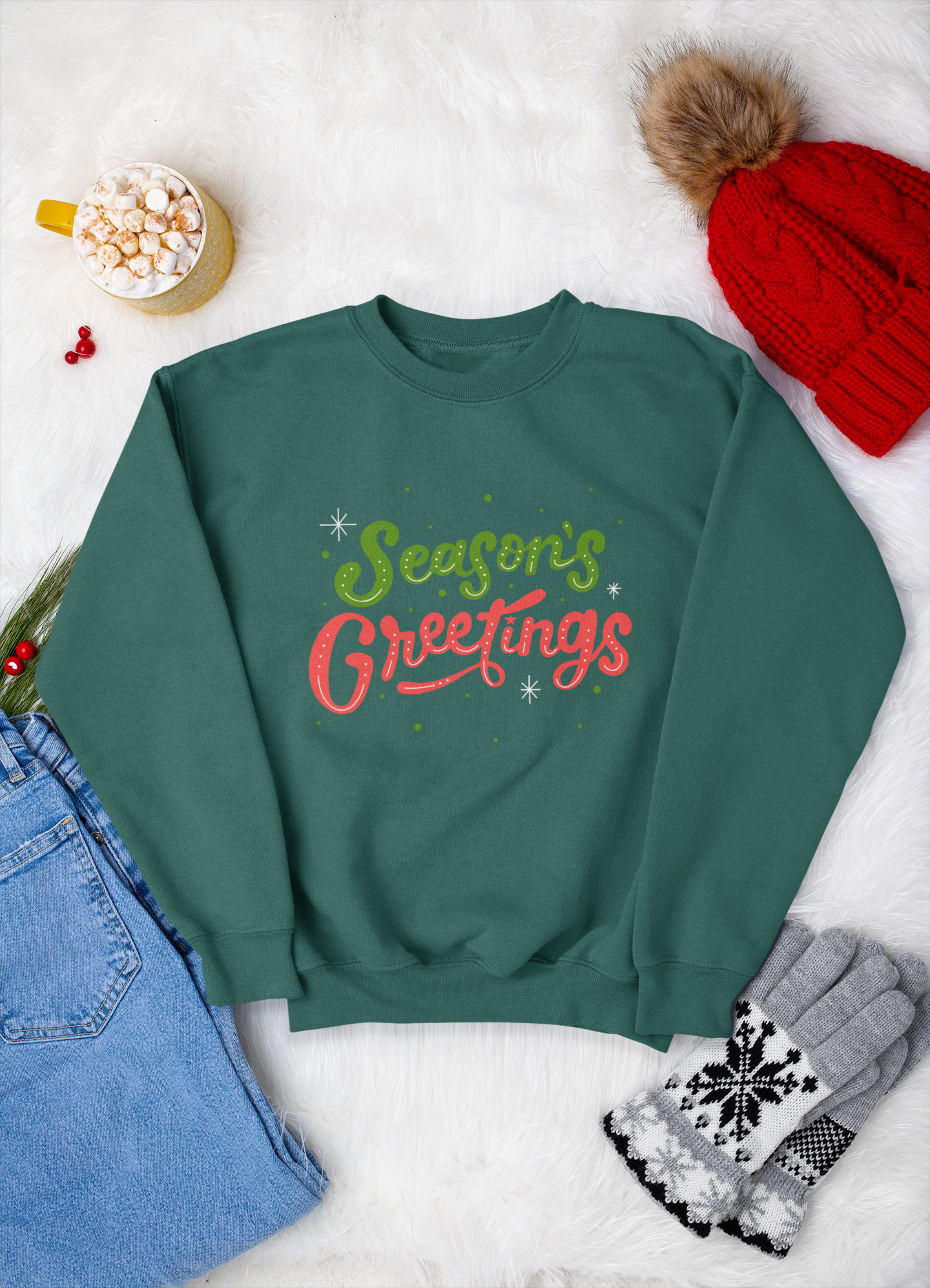 Season Greetings Crewneck Sweatshirt, Festive Holiday Style for Women, Cozy Crewneck, Christmas Apparel, Warm Winter Gift