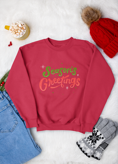 Season Greetings Crewneck Sweatshirt, Festive Holiday Style for Women, Cozy Crewneck, Christmas Apparel, Warm Winter Gift