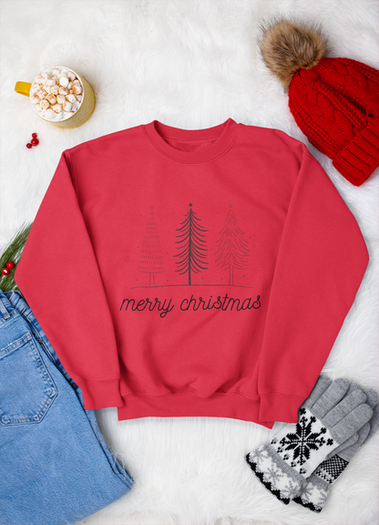 Merry Christmas Crewneck Sweatshirt, Elegant Tree Design, Cozy Christmas Sweatshirt, Merry Christmas Gift, Winter Fashion, Gift for Her