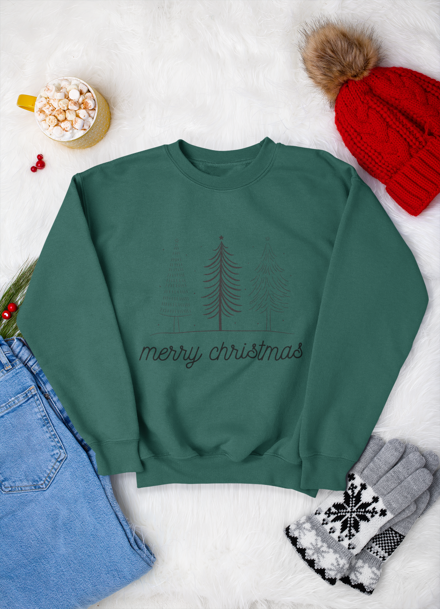 Merry Christmas Crewneck Sweatshirt, Elegant Tree Design, Cozy Christmas Sweatshirt, Merry Christmas Gift, Winter Fashion, Gift for Her