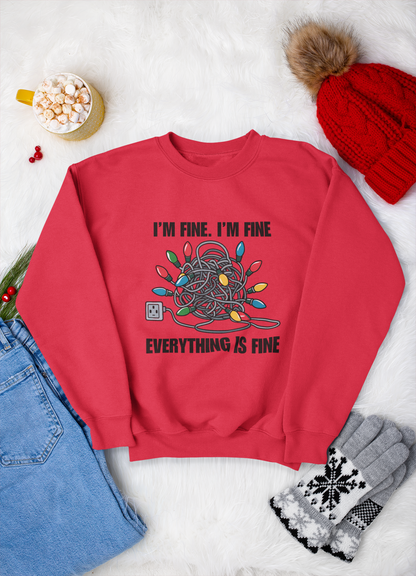Im Fine Christmas Lights Crewneck Sweatshirt , Women Festive Crewneck Sweatshirt, Cozy Gift for Christmas, Ugly Christmas Sweater