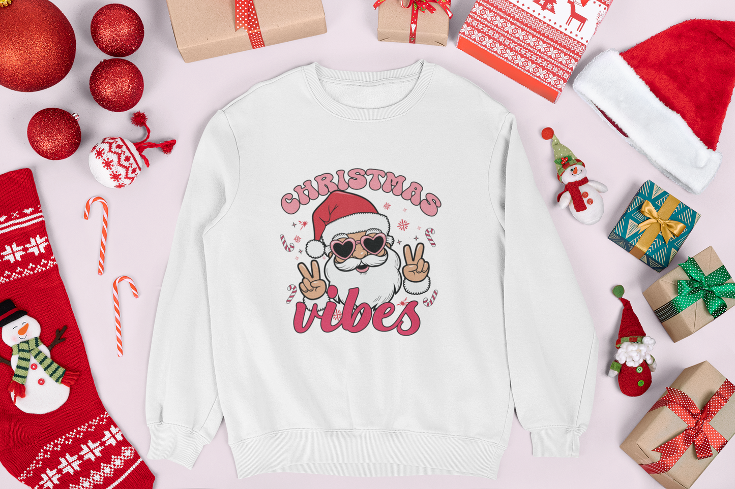 Christmas Santa Vibes Crewneck Sweatshirt - Cozy Holiday Gift, Merry Christmas Sweatshirt, Cool Winter Wear, Gifts for Her